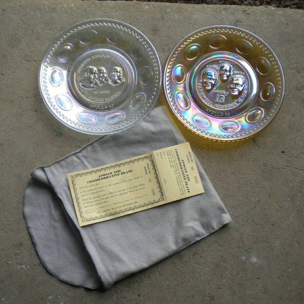 Set of 2 Wheaton Carnival Glass Apollo Plate Set